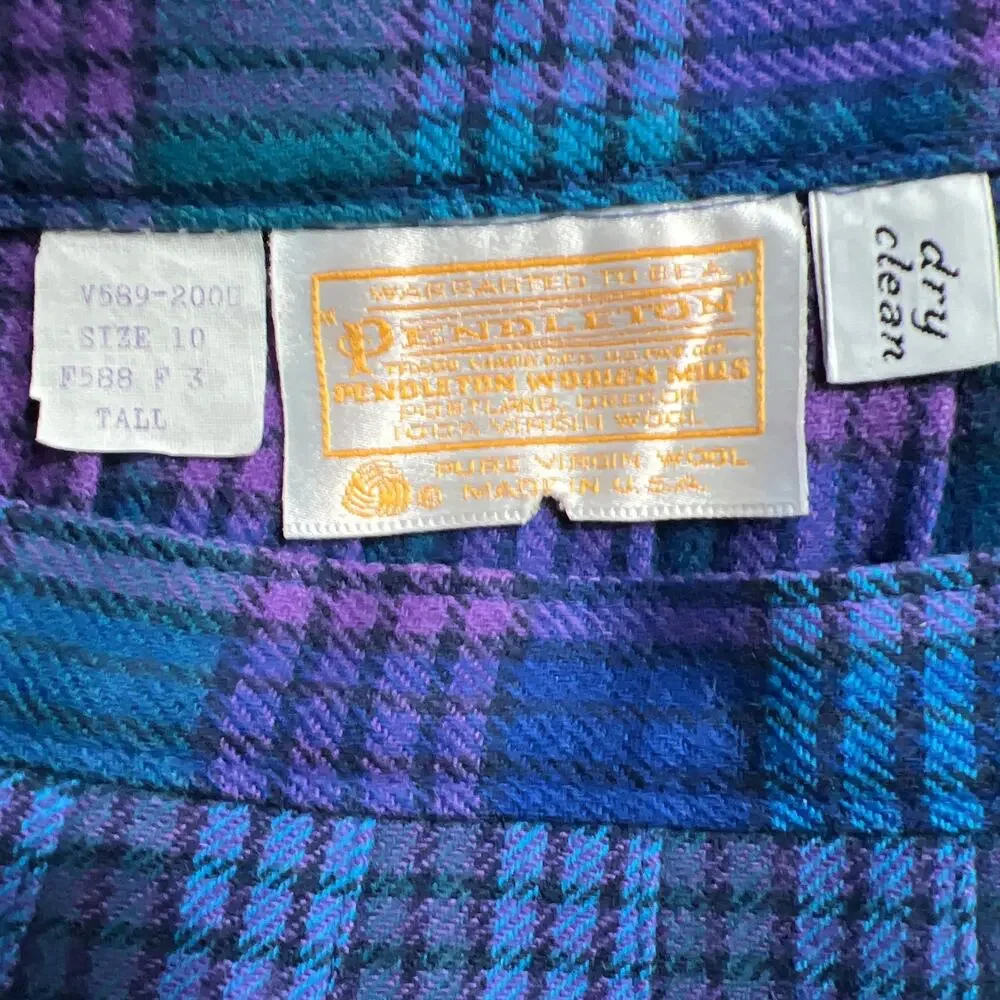 Pendleton 100% Vintage Wool Plaid Skirt Size 10 TALL